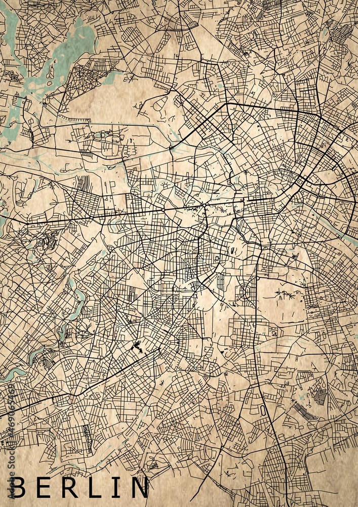 Berlin Stadtplan Stadtkarte Straßen schwarz
