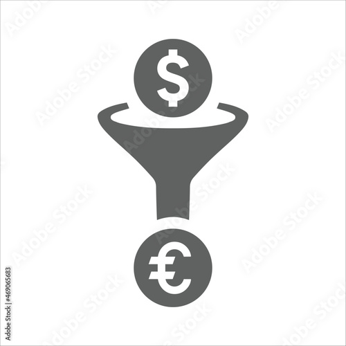 Money filter icon. Gray vector graphics.