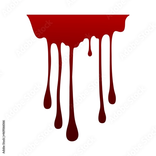 Liquid red dripping paint. Blood splash halloween decoration element gradient color, bloody horizontal line with flowing drops, spilled ketchup or ink, bleeding texture, vector isolated illustration