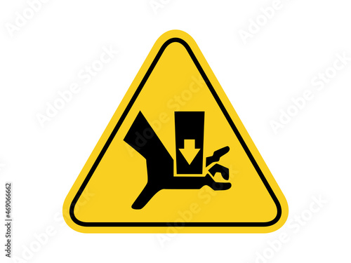isolated watch out crush hand, common hazards symbols on yellow round triangle board warning sign for icon, label, logo or package industry etc. flat style vector design. 
