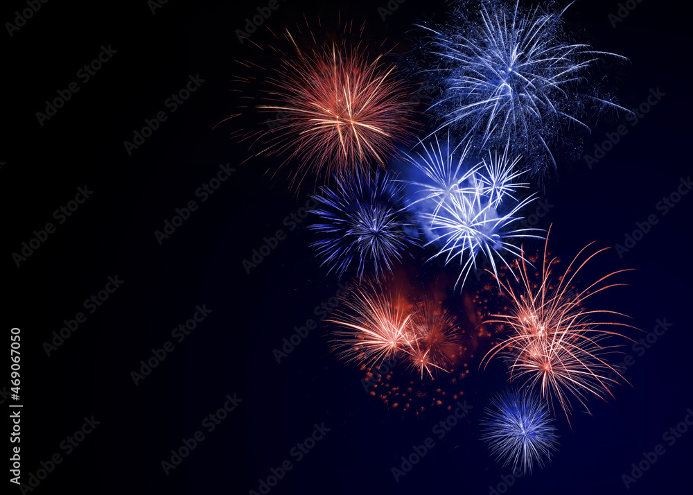 4th of July - Independence Day of USA. Beautiful bright fireworks lighting up night sky