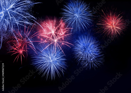 4th of July - Independence Day of USA. Beautiful bright fireworks lighting up night sky