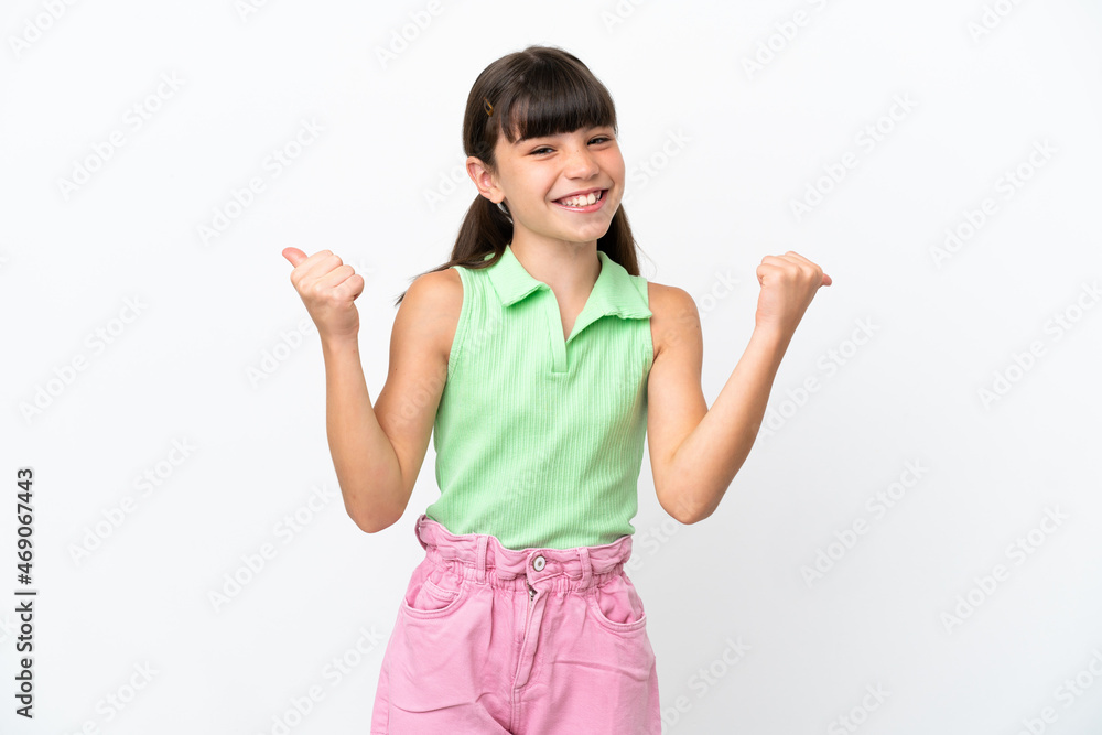 Little caucasian kid isolated on white background with thumbs up gesture and smiling Little caucasian kid isolated on white background with thumbs up gesture and smiling