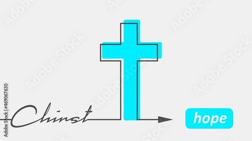 Cross and hope word in thin lines style