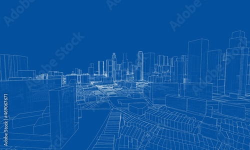City view. Buildings and streets. Vector