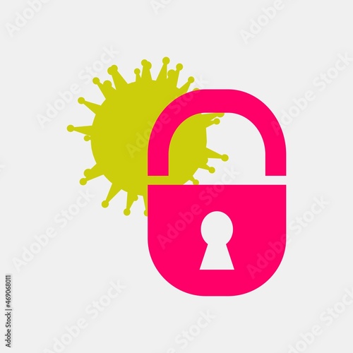 Abstract icons of green virus and red padlock