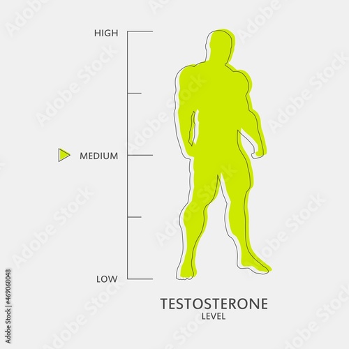 Hormone testosterone level measuring scale with muscular man silhouette.