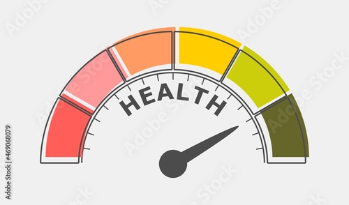 Health measuring device with arrow and scale.