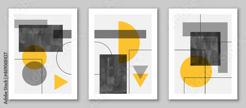 Set of trendy contemporary abstract creative minimalist hand painted compositions for wall decoration, postcard or brochure cover design in vintage style art. EPS10 vector.