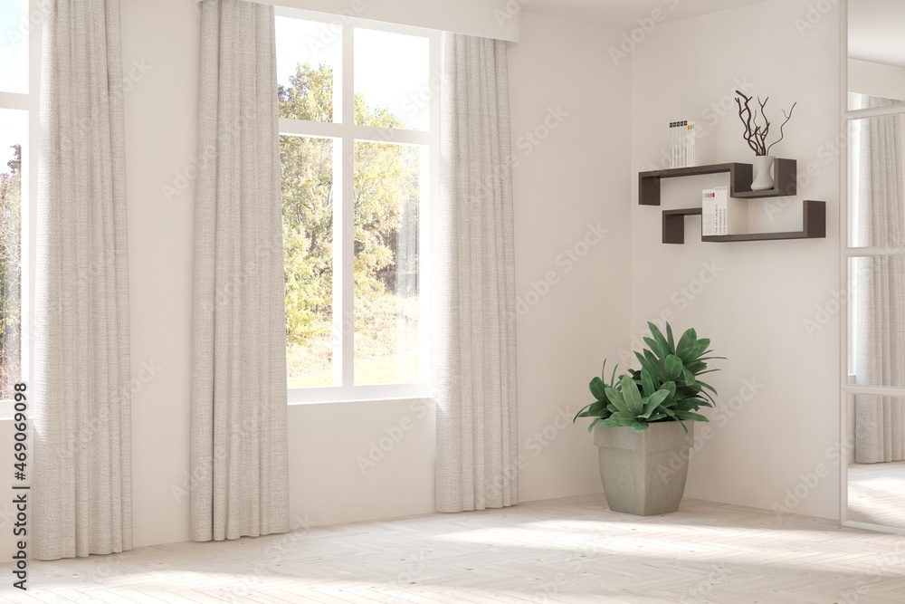 White empty room. Scandinavian interior design. 3D illustration White empty room. Scandinavian interior design. 3D illustration
