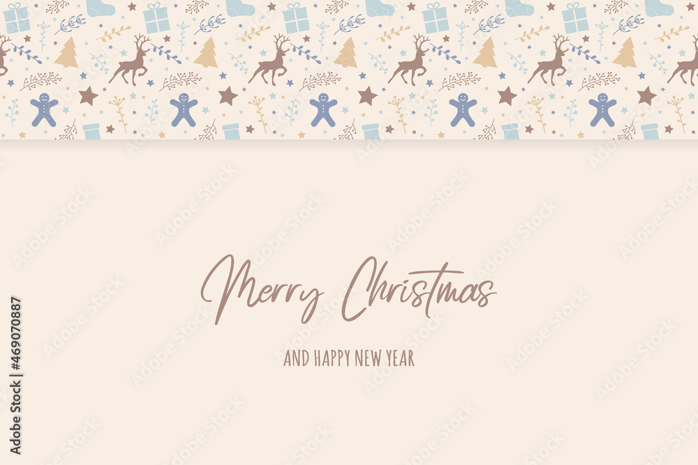 Xmas greeting card with decorations. Christmas design. Vector
