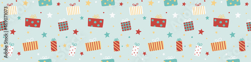 Pattern with Christmas gift boxes. Wallpaper concept. Banner. Vector
