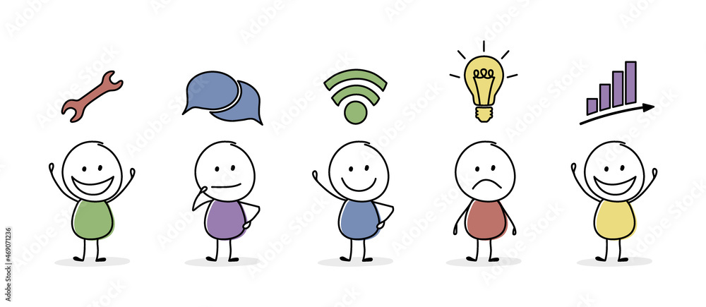 Collection of business icons with funny stickman. Vector Collection of business icons with funny stickman. Vector