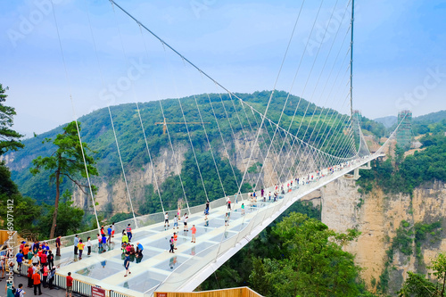 Zhangjiajie's National Forest Park The Grand Canyon of Zhangjiajie skywalk Glass-bottom Bridge photo