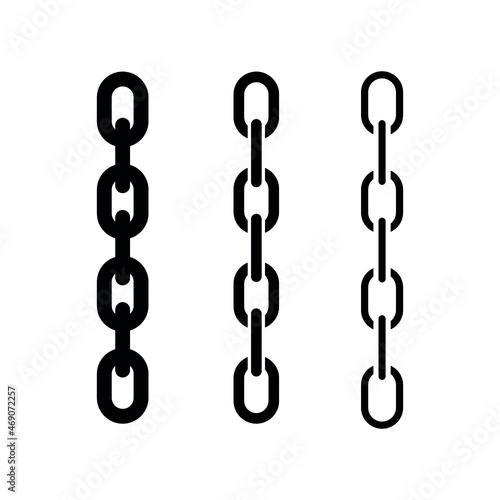 A set of black chains of different thicknesses. Chain links isolated on white background. Link icon. photo