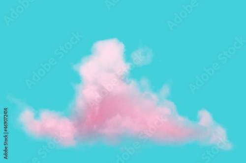 Realistic pink cloud on a blue background. Vector illustration
