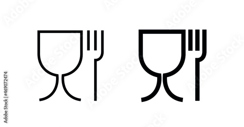 A set of glass and fork icons. A pictogram indicating that the packaging is approved for food products. International packaging emblem used for the labeling of food contact materials in the EU.