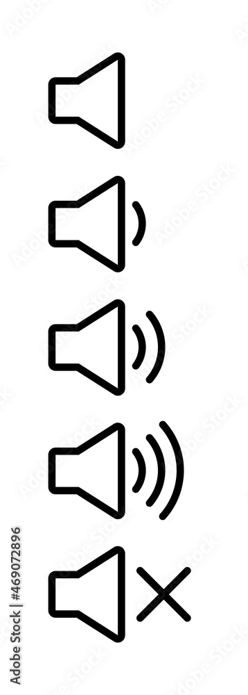 Speaker icons set. The pictogram denoting the sound volume. Isolated raster sign on white background. Speaker icons set. The pictogram denoting the sound volume. Isolated raster sign on white background.