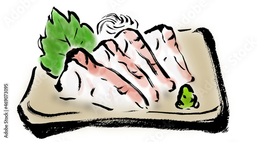 鯛の刺身の和風手描き筆書きイラスト
