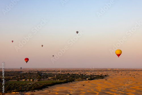 Tourists take the balloon ride over the Arabian desert in the Emirate of Dubai. 