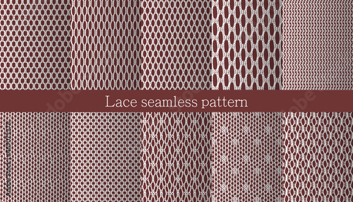 Set of lace seamless pattern. Jacquard Mesh Lace Fabric. 