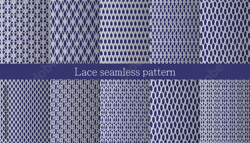 Set of lace seamless pattern. Jacquard Mesh Lace Fabric. 