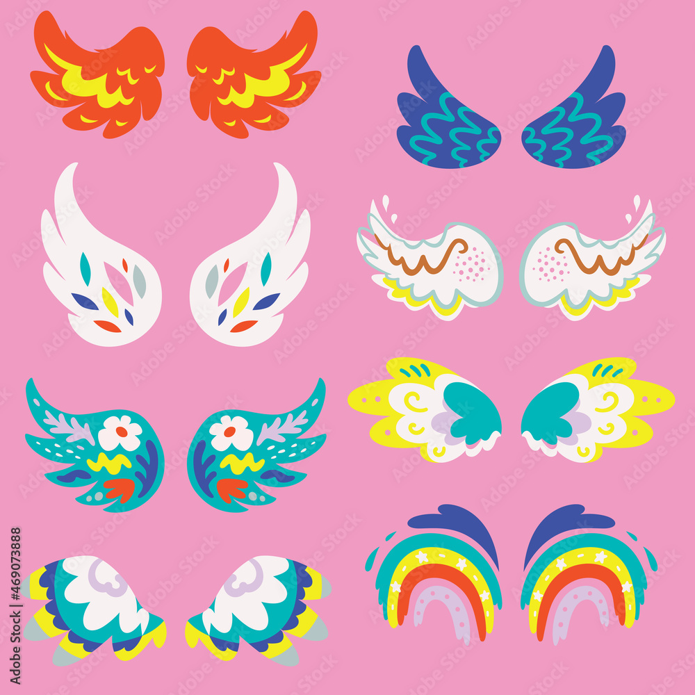 Wings painting creative shapes. Vector illustration decorative design Wings painting creative shapes. Vector illustration decorative design