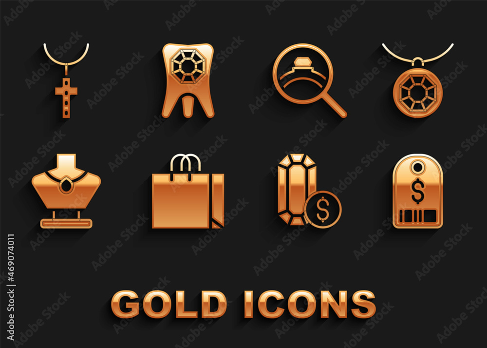 Set Shopping bag jewelry, Pendant on necklace, Price tag with dollar, Jewelry online shopping, Necklace mannequin, Diamond engagement ring, Christian cross chain and Tooth diamond icon. Vector Set Shopping bag jewelry, Pendant on necklace, Price tag with dollar, Jewelry online shopping, Necklace mannequin, Diamond engagement ring, Christian cross chain and Tooth diamond icon. Vector