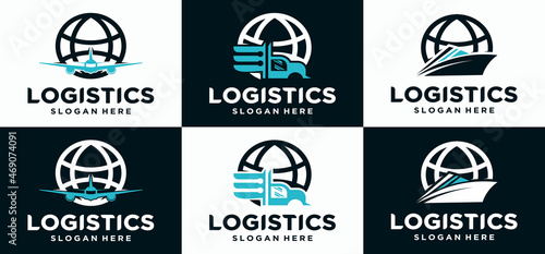 Logistics logo design of ships planes cars freight forwarders across the country of the expedition
