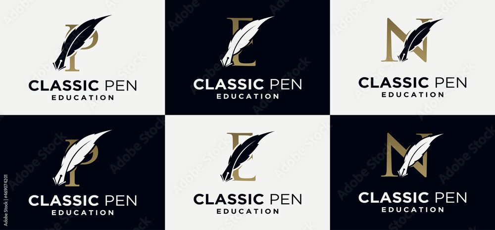 Classic pen technology logo pen concept logo illustration icon symbol feather pen classic stationery 