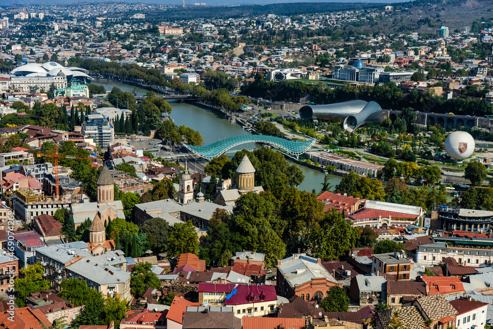 Tbilisi cityscape from hilltop of Mtatsminda