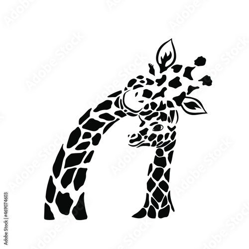 Mother And Baby Giraffe Logo. Stencil Vector Illustration.