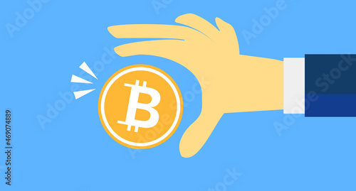 ビットコインとビジネスマン。仮想通貨のベクター画像。