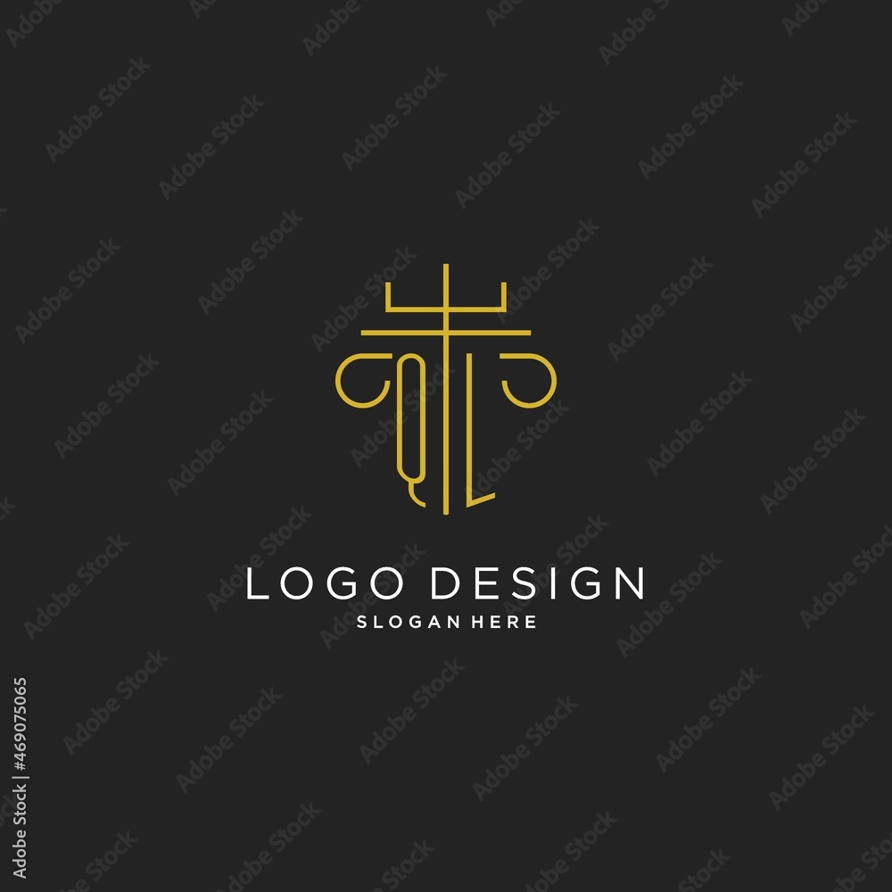 QL initial with monoline pillar logo style, luxury monogram logo design ...