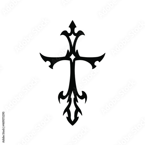 Tribal Christian Cross Logo. Tattoo Design. Stencil Vector Illustration