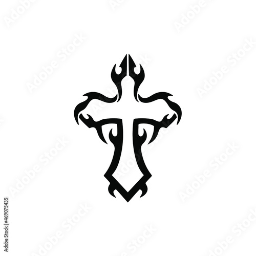 Christian Cross Symbol. Tribal Tattoo Design. Stencil Vector Illustration