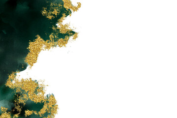 Gold and Emerald Watercolor Border Background