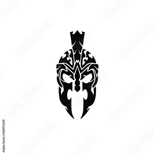 Spartan Helmet Logo. Tribal Tattoo Design. Stencil Vector Illustration