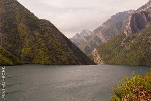 Komani Lake in north Albanian. Beautiful landscape of mountain near the lake. photo