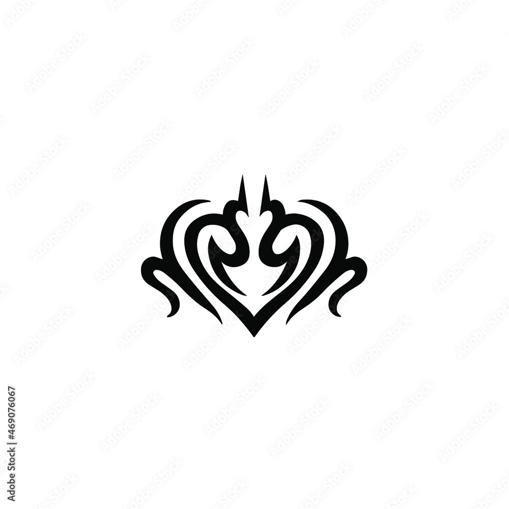 Heart Love Symbol Logo on White Background. Tribal Stencil Tattoo Design Concept. Flat Vector Illustration. Heart Love Symbol Logo on White Background. Tribal Stencil Tattoo Design Concept. Flat Vector Illustration.