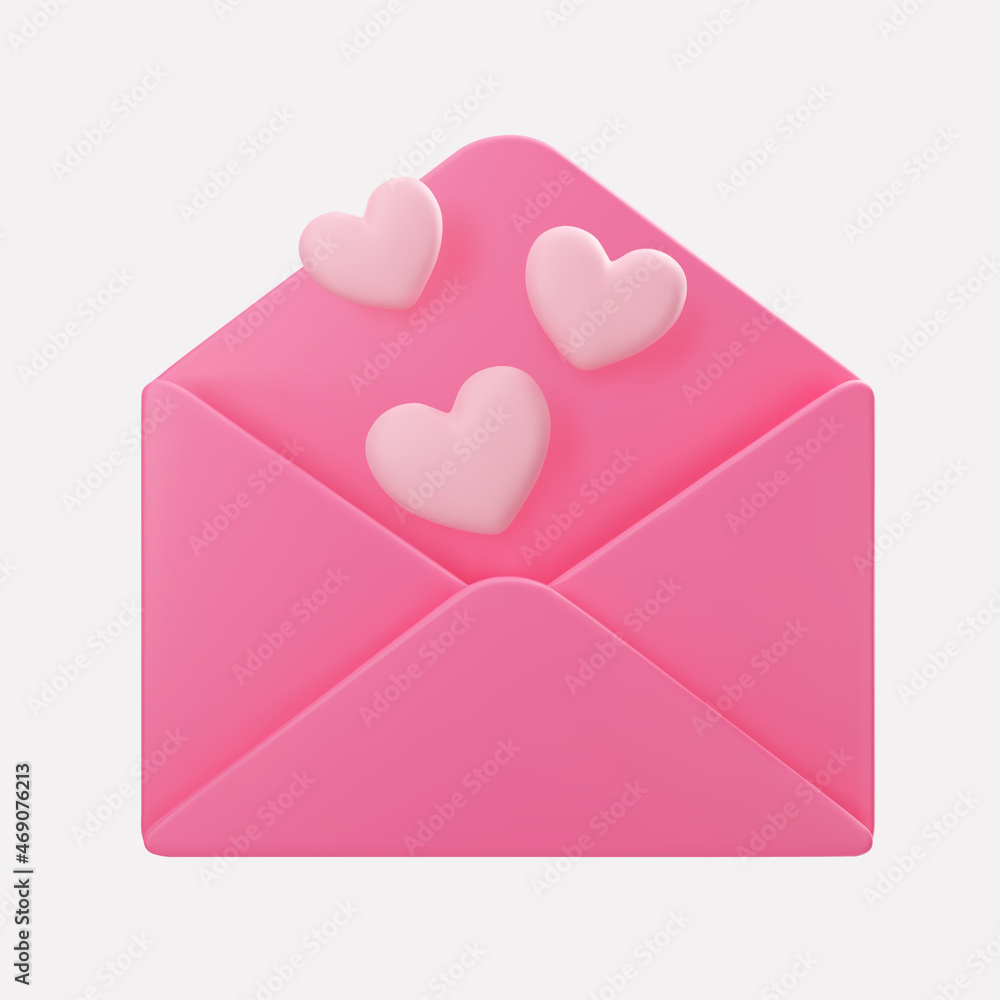 3d open pink mail envelope icon with flying hearts isolated on grey background. Render giving love email for Mother and Valentines Day greetings. 3d realistic vector 3d open pink mail envelope icon with flying hearts isolated on grey background. Render giving love email for Mother and Valentines Day greetings. 3d realistic vector