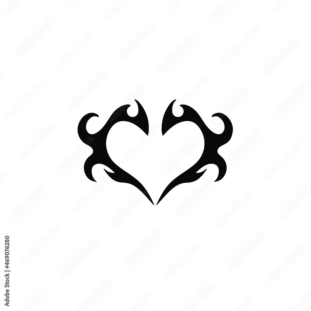 Heart Love Symbol Logo on White Background. Tribal Stencil Tattoo Design Concept. Flat Vector Illustration. Heart Love Symbol Logo on White Background. Tribal Stencil Tattoo Design Concept. Flat Vector Illustration.