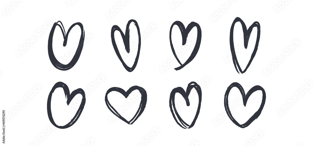 Hand drawn hearts. Set of heart illustrations. Doodle love sketched symbols. Hand drawn hearts. Set of heart illustrations. Doodle love sketched symbols.