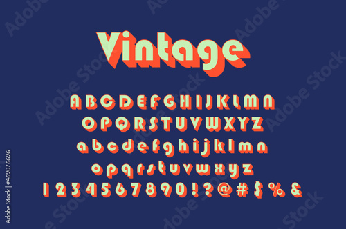 Vintage Style Alphabet Text. 3D Isometric Font Design Set. Pop Art Typography. Lettering Vector Illustration.