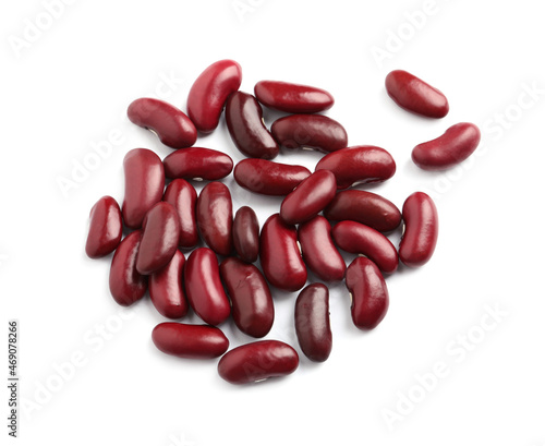 Pile of red beans on white background, top view