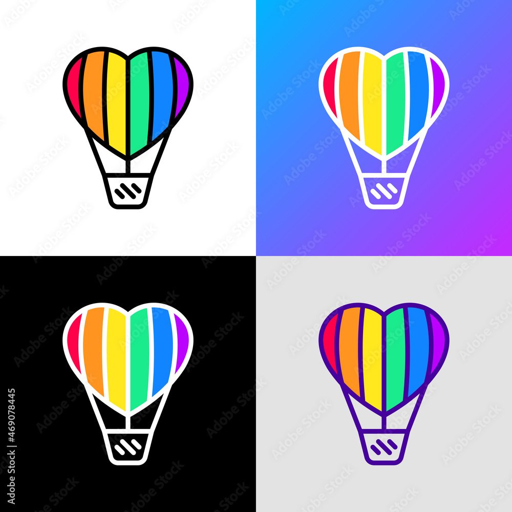 LGBT support thin line icon: aerostat with rainbow balloon in heart shape. Modern vector illustration.