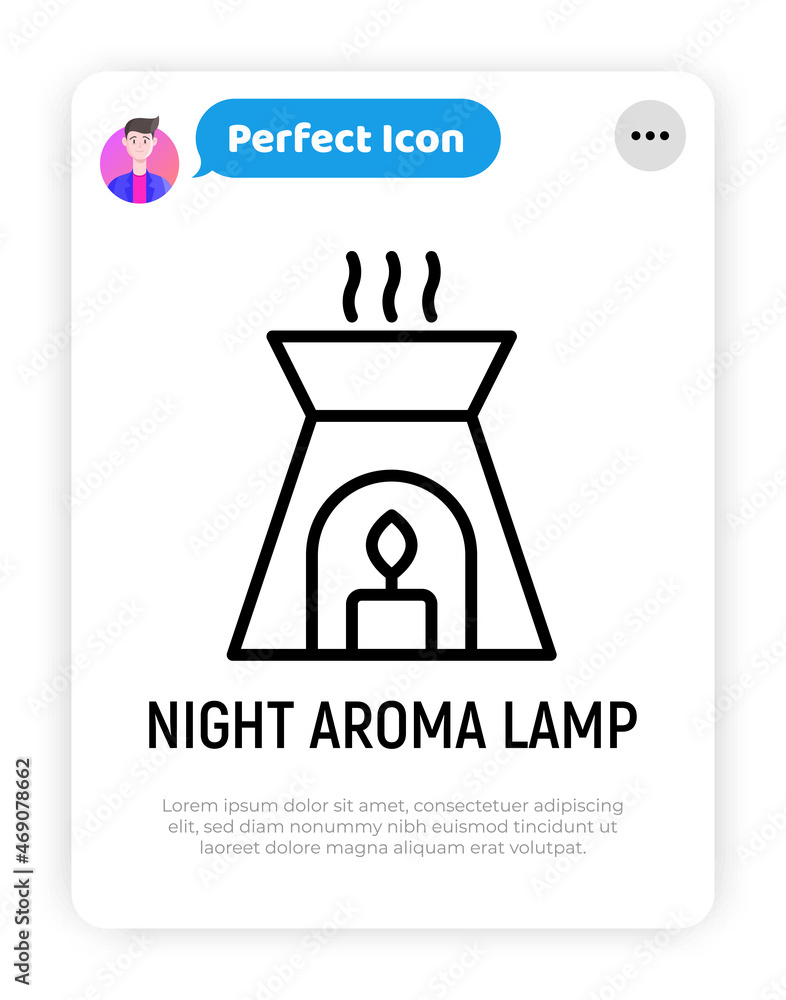Night aroma lamp with candle thin line icon. Modern vector illustration.