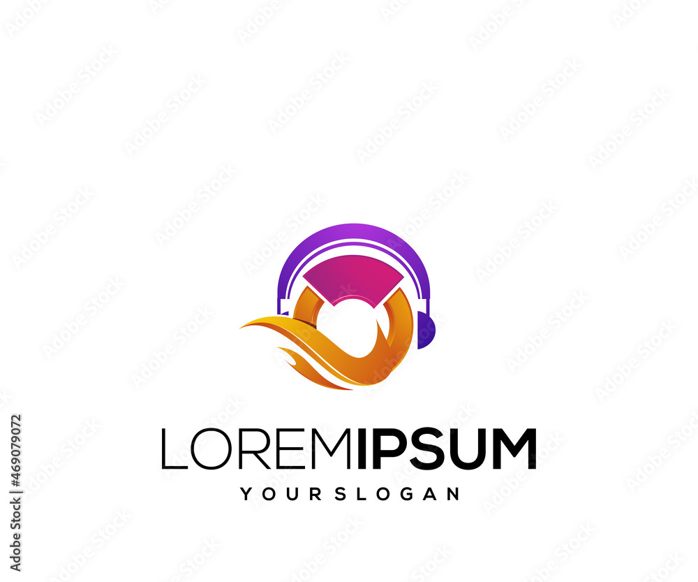 Fototapeta premium Modern gradient color circle fire music mascot logo vector