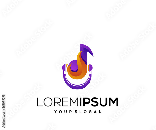 Modern gradient color fire music mascot logo vector
