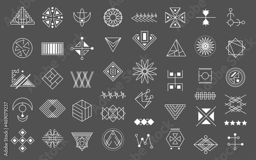 Fototapeta Naklejka Na Ścianę i Meble -  Set of geometric shapes. Trendy hipster icons and logotypes. Collection of symbols of  philosophy, religion, spirituality, occultism. 